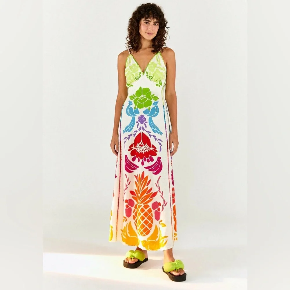 FARM Rio Multicolor Floral Maxi Dress - Lime, Blue, Pink, Orange - Picture 4 of 6